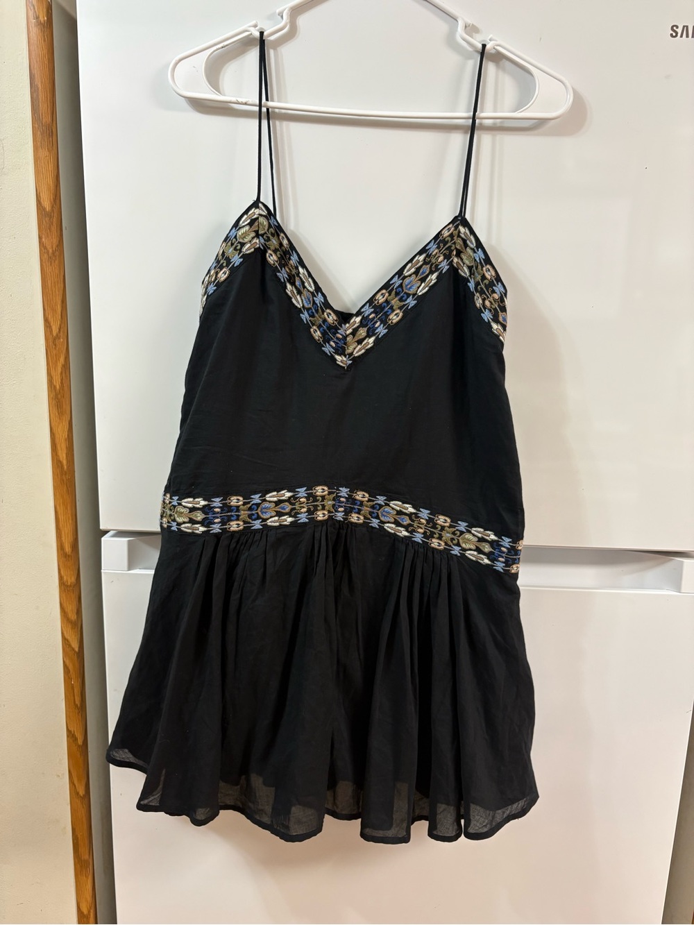 Abercrombie & Fitch Black Mini Shorts Romper with Blue & Gold Trim